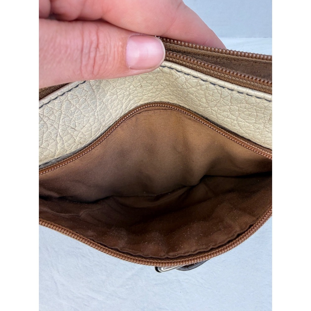 Style & Co Colorblock Crossbody Bag Navy Brown Cream Faux Leather Belted Detail - Picture 8 of 10